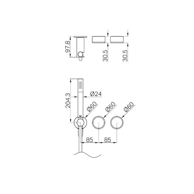 Technical Drawing Nero Serenity Progressive Shower System With Metal Handle And Slim Shower Trim Kit Only Chrome 24E096CH - The Blue Space