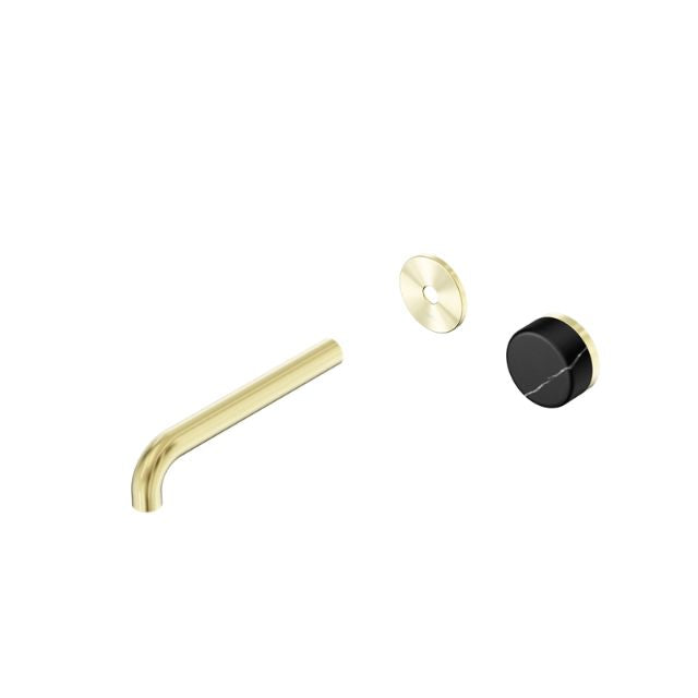 Nero Serenity Progressive Wall Basin Mixer 220mm Spout With Marquina Black Handle Trim Kit Only Brushed Gold 24E127BG - The Blue Space