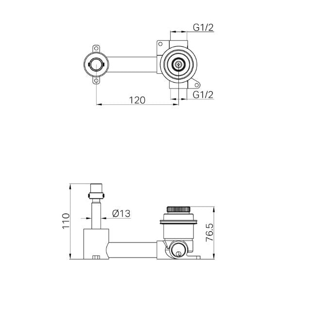 Technical Drawing Nero Serenity Progressive Wall Basin Mixer Body Only 24C022 - The Blue Space