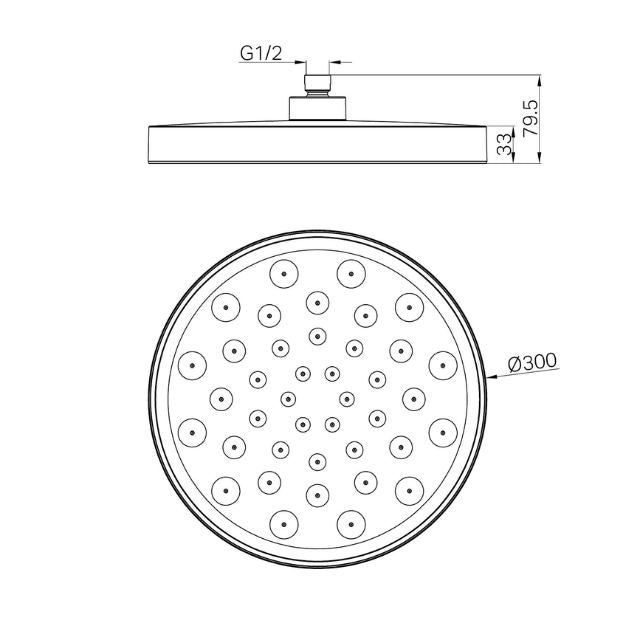Technical Drawing Nero Serenity Shower Head Brushed Bronze 24D004BZ - The Blue Space