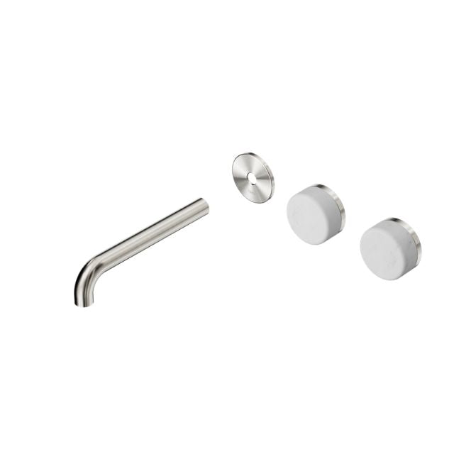 Nero Serenity Wall Basin Set 185mm Offset spout With Carrara Handle Trim Kit Only Brushed Nickel 24D098BN - The Blue Space