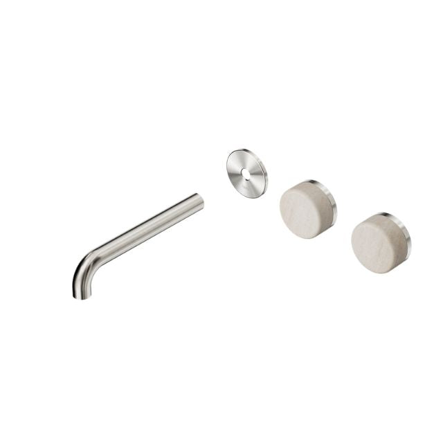 Nero Serenity Wall Basin Set 185mm Offset spout With Rome Travertine Handle Trim Kit Only Brushed Nickel 24D100BN - The Blue Space