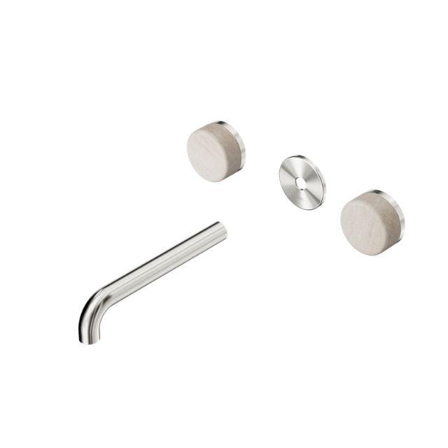 Nero Serenity Wall Basin Set 185mm Spout With Rome Travertine Handle Trim Kit Only Brushed Nickel 24D082BN - The Blue Space