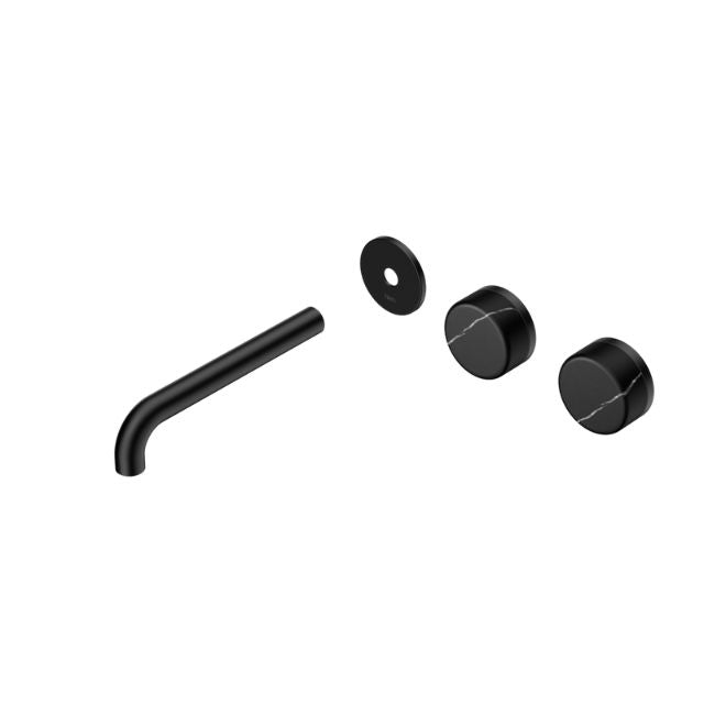 Nero Serenity Wall Basin Set 220mm Offset spout With Marquina Black Handle Trim Kit Only Matte Black 24D115MB - The Blue Space