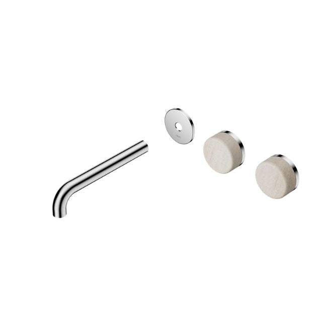 Nero Serenity Wall Basin Set 220mm Offset spout With Rome Travertine Handle Trim Kit Only Chrome 24D106CH - The Blue Space