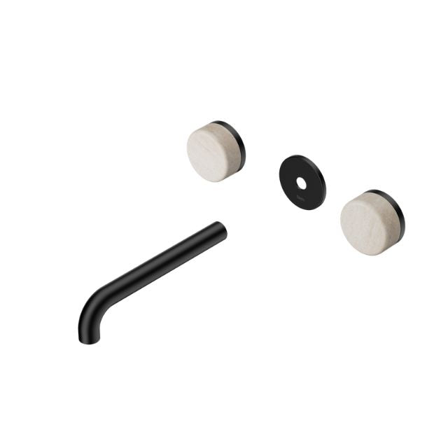 Nero Serenity Wall Basin Set 220mm Spout With Rome Travertine Handle Trim Kit Only Matte Black 24D088MB - The Blue Space