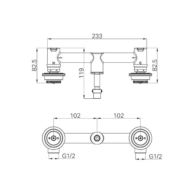 Technical Drawing Nero Serenity Wall Basin Set Body Only 24C020 - The Blue Space