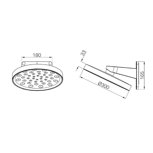 Technical Drawing Nero Serenity Wall Shower Head Matte Black 24D002MB - The Blue Space