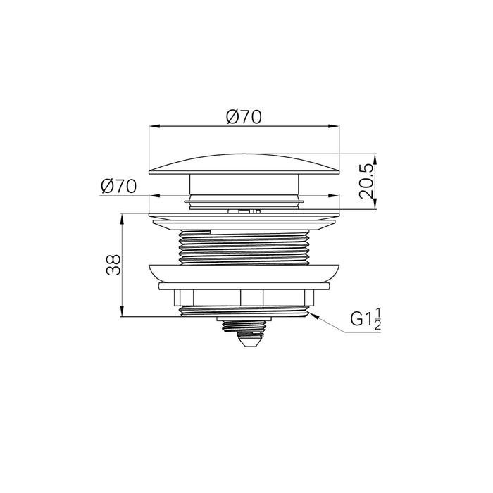 Technical Drawing Nero Short Pop Up Bath Waste 40mm Brushed Bronze NRA709BZ - The Blue Space