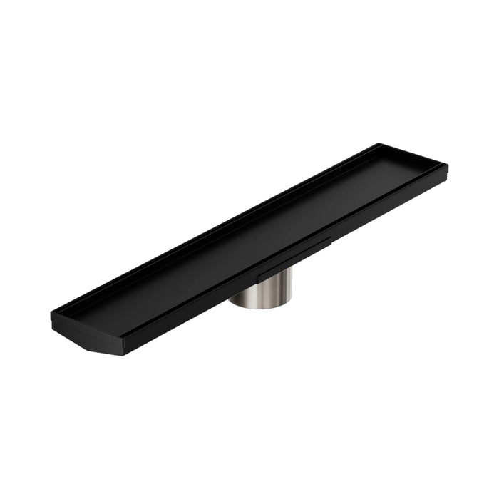 Nero Tile Insert V Channel 600x106mm Floor Grate 80mm Outlet Matte Black NRFG008HSMB_KIT - The Blue Space