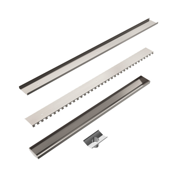 Extended Nero Tile Insert V Channel 800x82mm Floor Grate 50mm Outlet Brushed Nickel NRFG011HSBN - The Blue Space