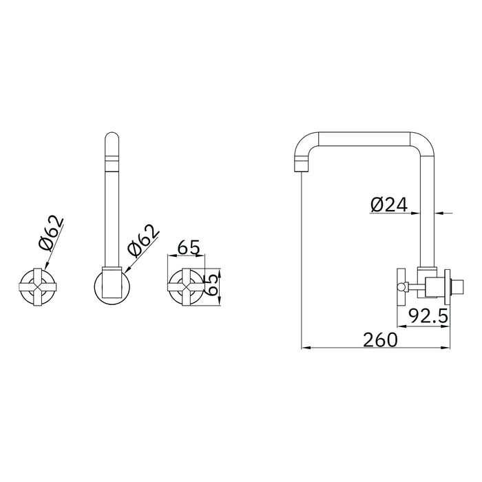 Technical Drawing Nero X Plus Wall Kitchen Set Swivel Spout Brushed Nickel NR201607BN - The Blue Space