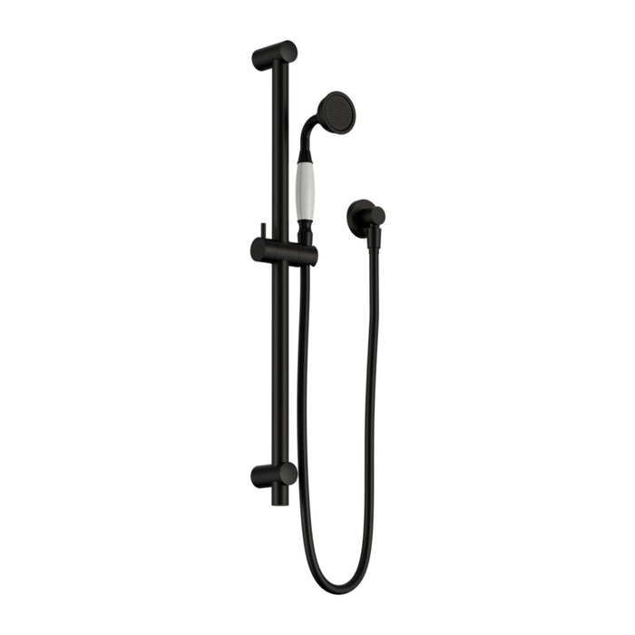 Nero York Shower Rail With White Porcelain Hand Shower Matte Black