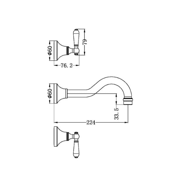 Technical Drawing Nero York Wall Basin Set With Metal Lever Brushed Nickel NR692107A02BN - The Blue Space