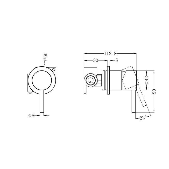 Technical Drawing Nero Zen SS316L Shower Mixer Brushed Bronze NR162211BZ_KIT - The Blue Space