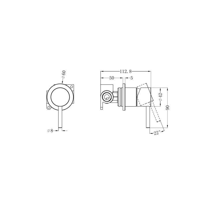 Technical Drawing Nero Zen SS316L Shower Mixer Brushed Gold NR162211BG_KIT - The Blue Space