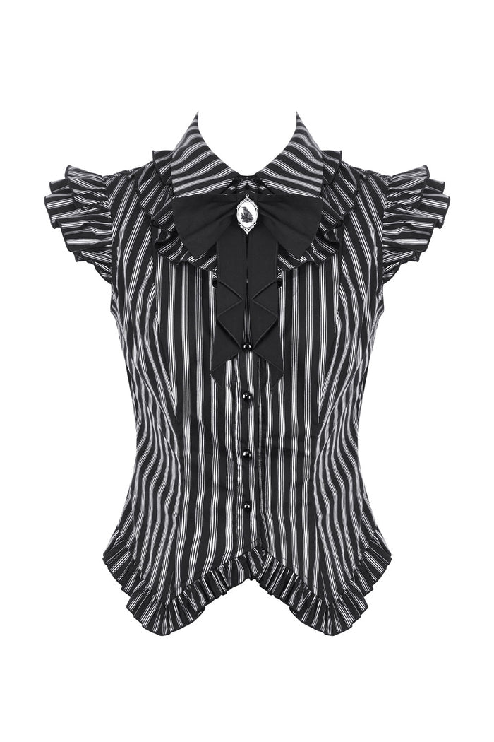 Asymmetrical striped Victorian goth top with detachable jabot