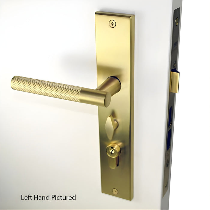 Nidus Knurled Oz Lock Satin Brass Left Hand CMS-DOMK-OL-SB-SET - The Blue Space