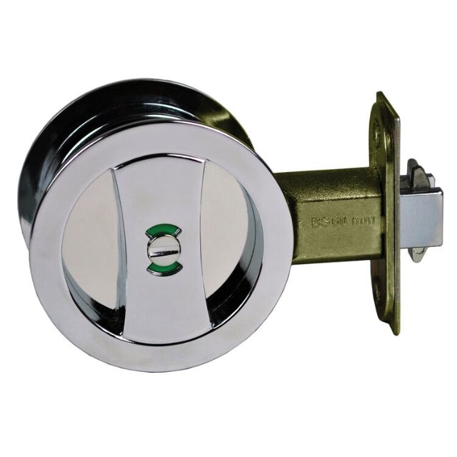 Nidus Lockable Sliding Cavity Door Round Backplate Privacy Set Include End Pull Polished Chrome CSC-PRI-RD-CPV - The Blue Space