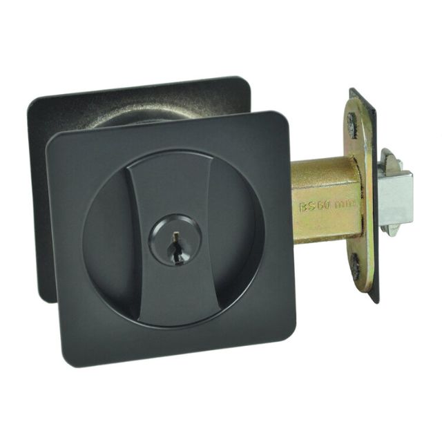 Nidus Lockable Sliding Cavity Door Square Backplate Entrance Set Include End Pull Matte Black  CSC-LK-SQ-BL-V - The Blue Space