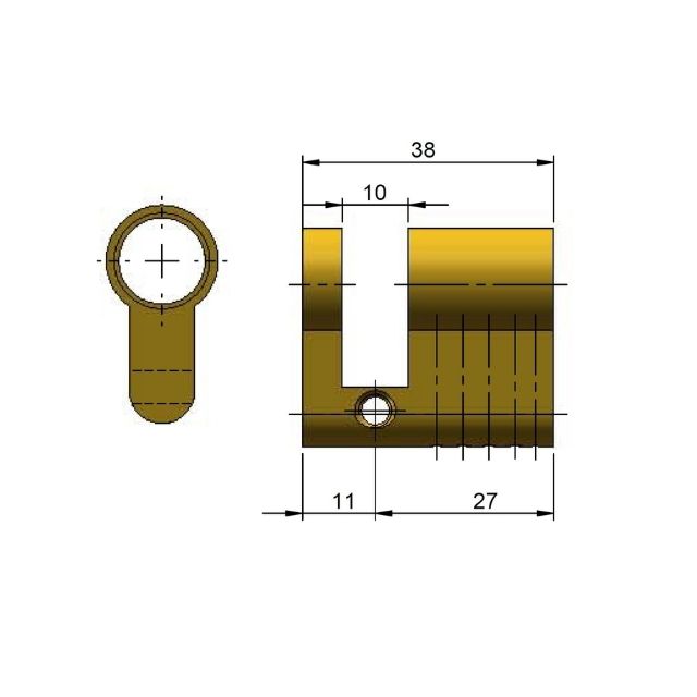 Line Drawing Nidus Mardeco M Series Euro cylinder for 8104 euro lock 4 pin C4 27mm Satin Chrome SC8500/27 - The Blue Space
