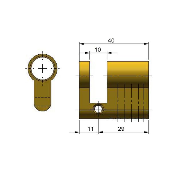 Line Drawing Nidus Mardeco M Series Euro cylinder for 8104 euro lock 4 pin C4 29mm Brushed Nickel BN8500/29 - The Blue Space