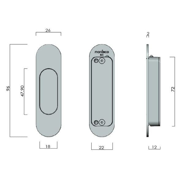 Line Drawing Nidus Mardeco radius end pull (each) Satin Brass BRS9001/96 - The Blue Space