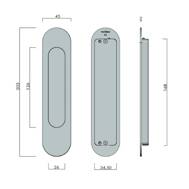 Line Drawing Nidus Mardeco radius flush pull (each) Satin Chrome SC9002/203 - The Blue Space