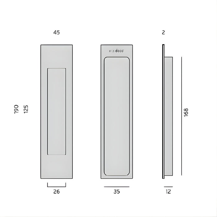 Line Drawing Nidus Mardeco rectangular flush pull (each) Brushed Nickel BN8002/190 - The Blue Space