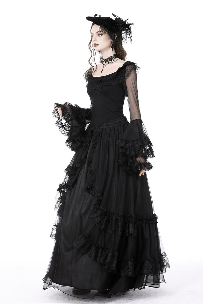 long sleeve lace top with layers of ruffles