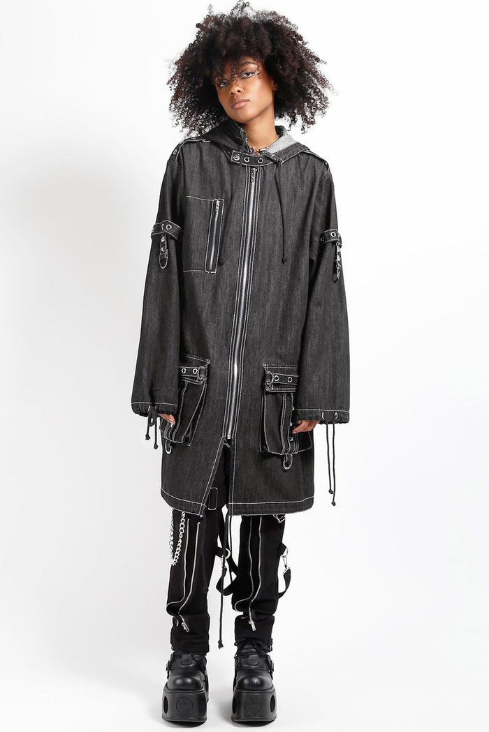 cargo pocket trench coat with straps