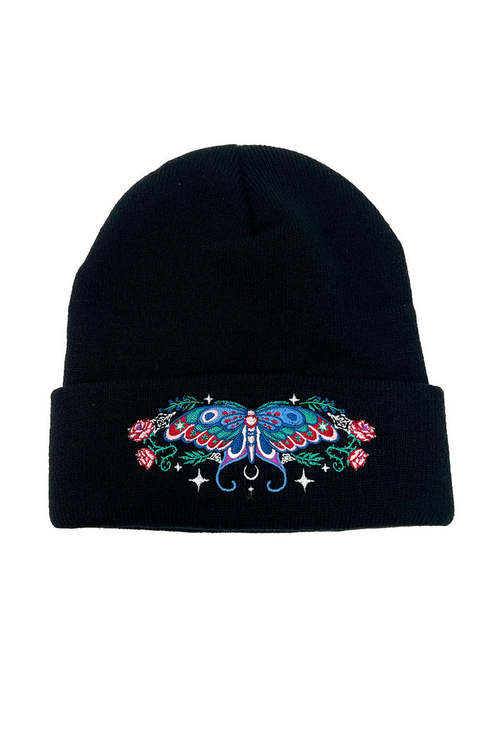 enchanting black luna moth beanie