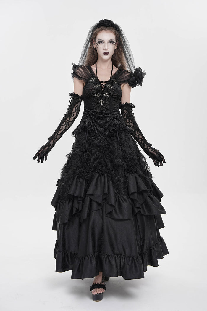 floral gothic mesh shoulder top