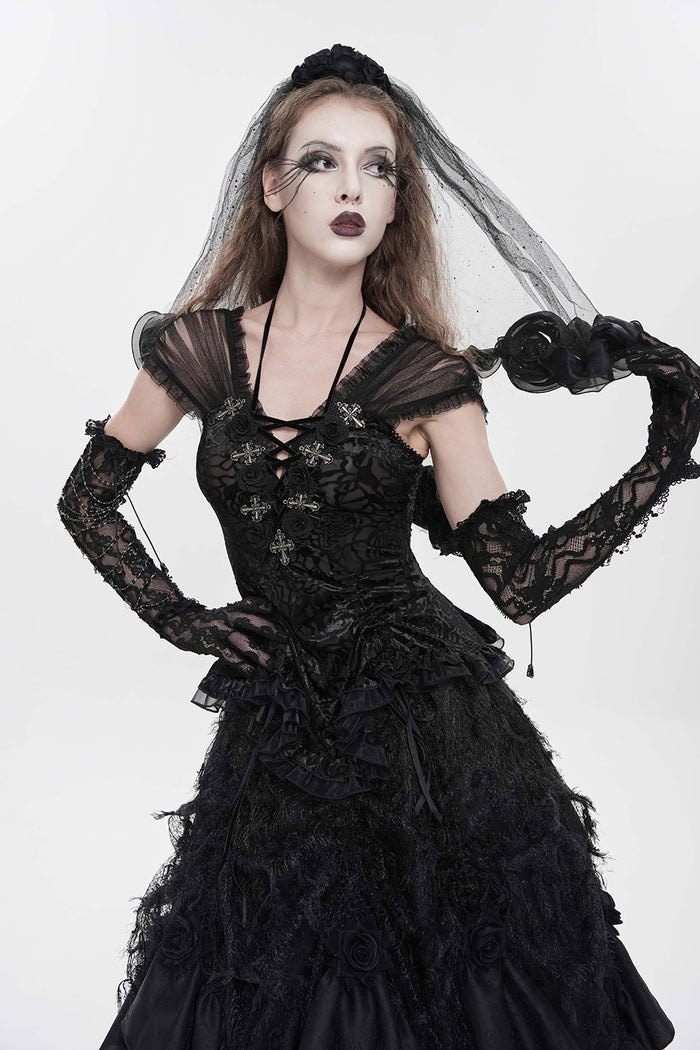 gothic mesh shoulder top