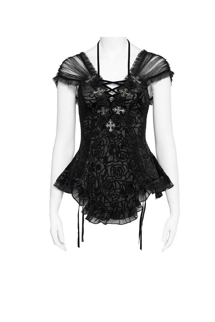 lace up gothic mesh shoulder top