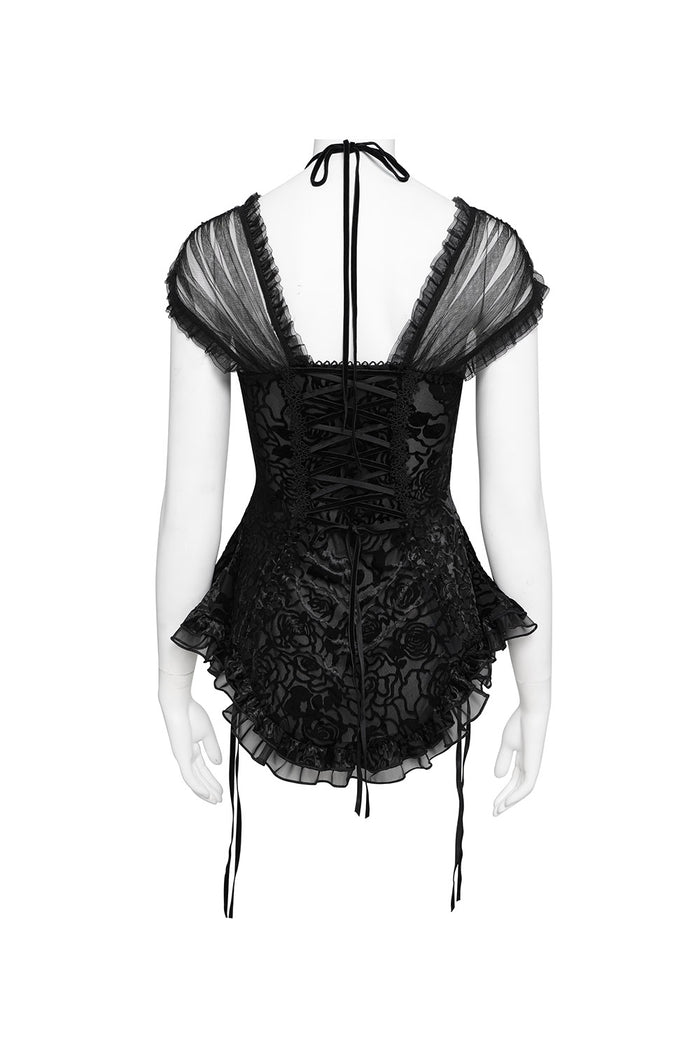 ruffle hem gothic mesh shoulder top