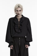 deep v-neck mens lace-up black pirate billowy loose shirt