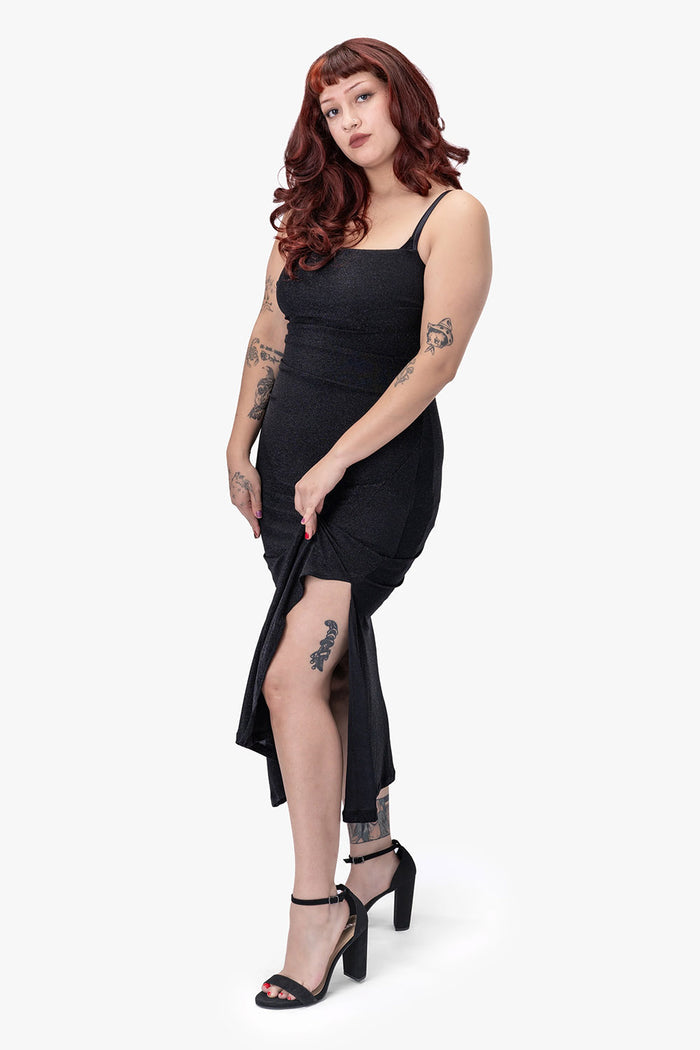 black glittery bodycon leg slit dress by wicked misfit