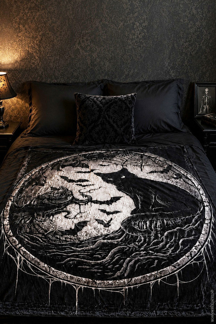 gothic cat and bat throw blanket