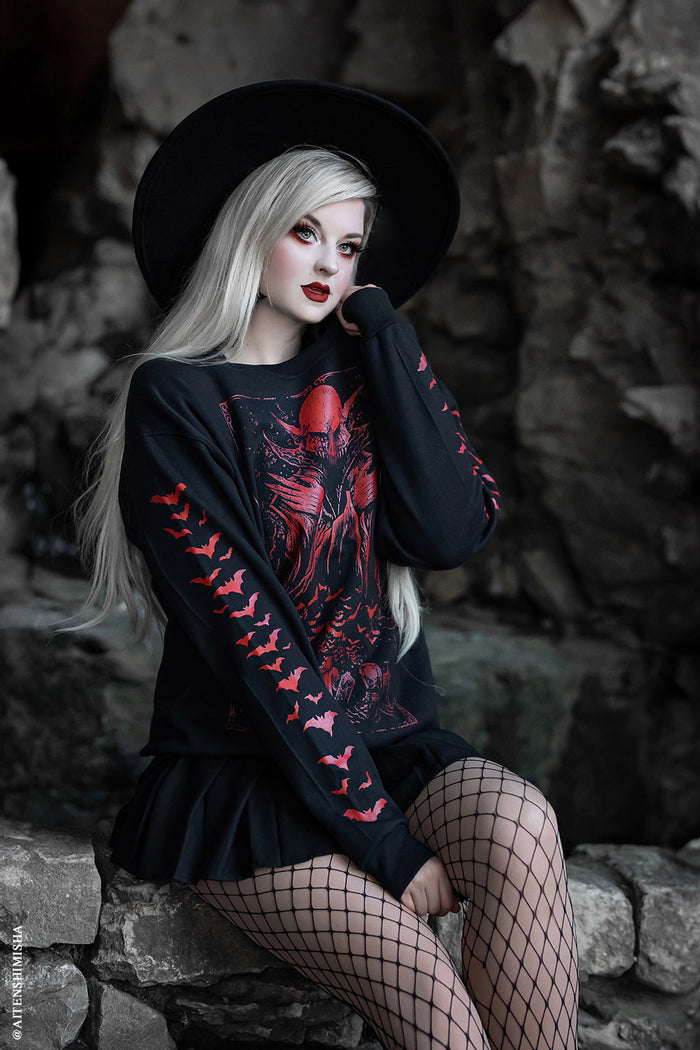 Nosferatu Sweatshirt w/ Red Bat Sleeves