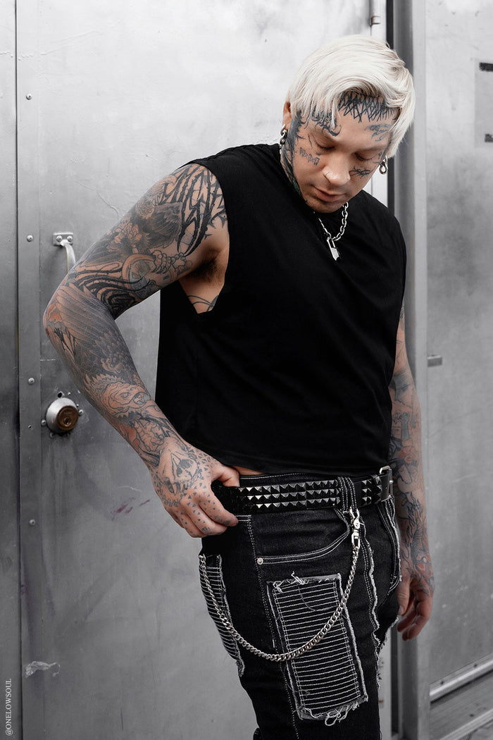 grunge goth authentic real leather black metal studded belt