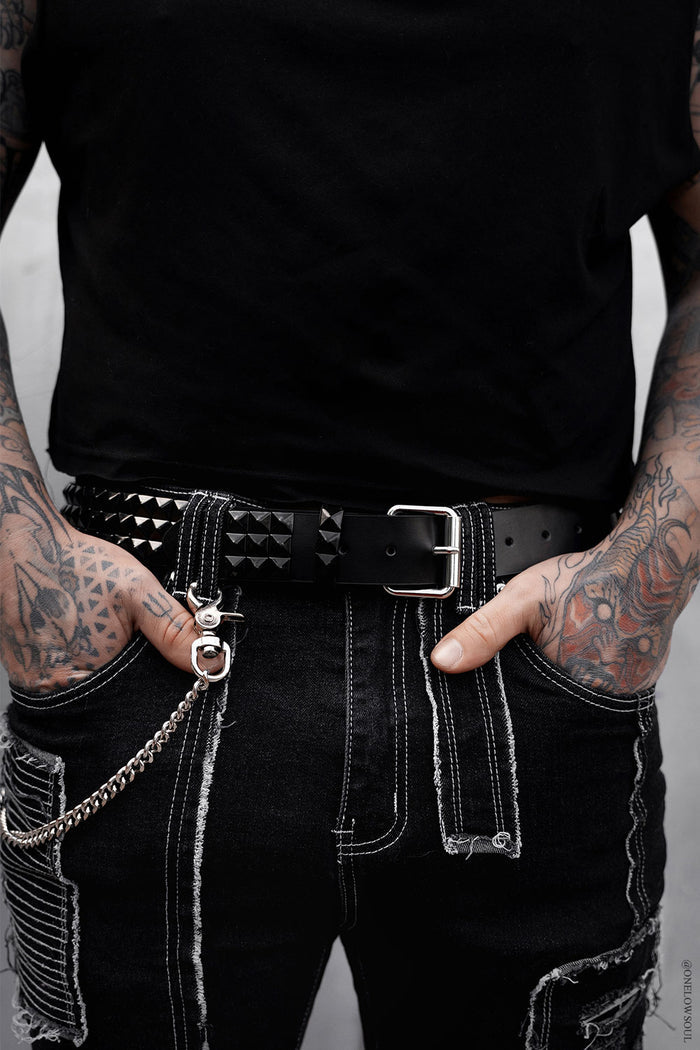 punk authentic genuine real leather black pyramid studded belt
