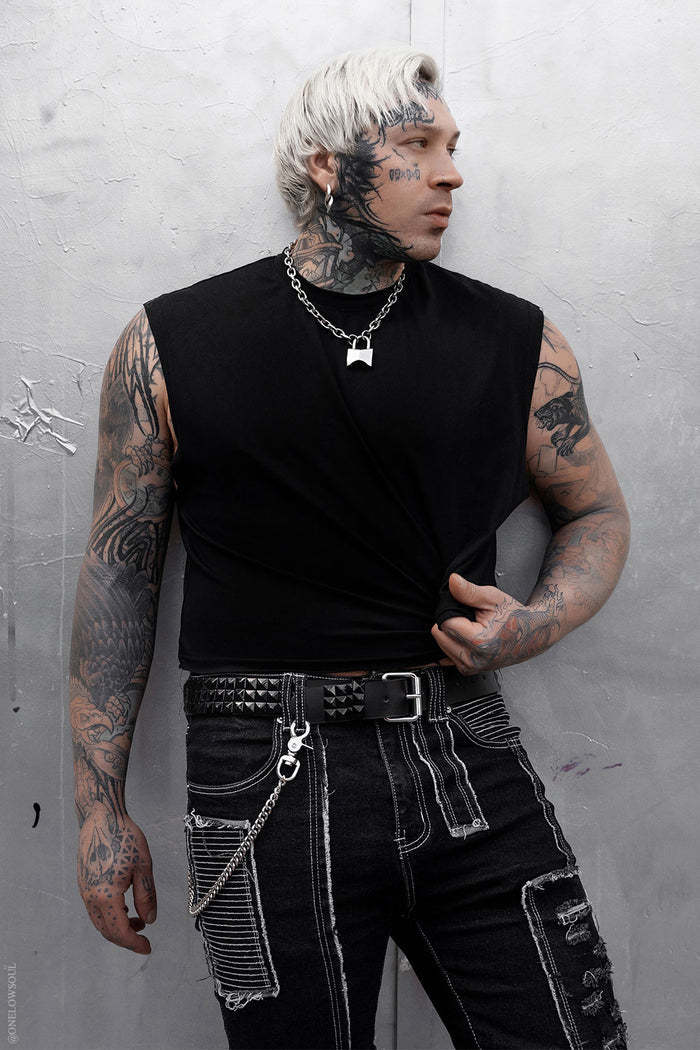 genuine real leather black metal studded belt