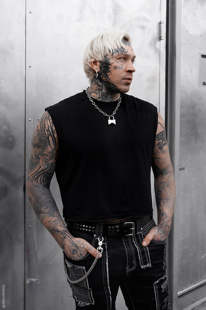 mens gothic black metal studded belt