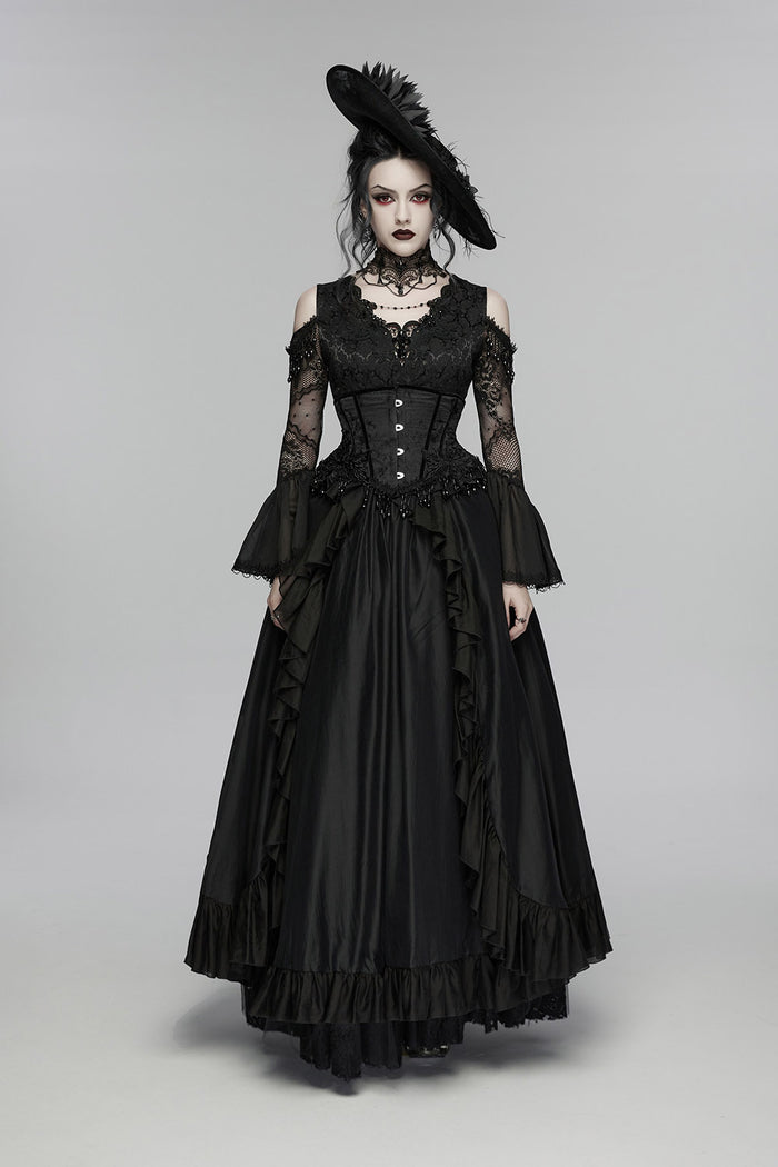 womens romantic goth floral applique embroidered underbust corset