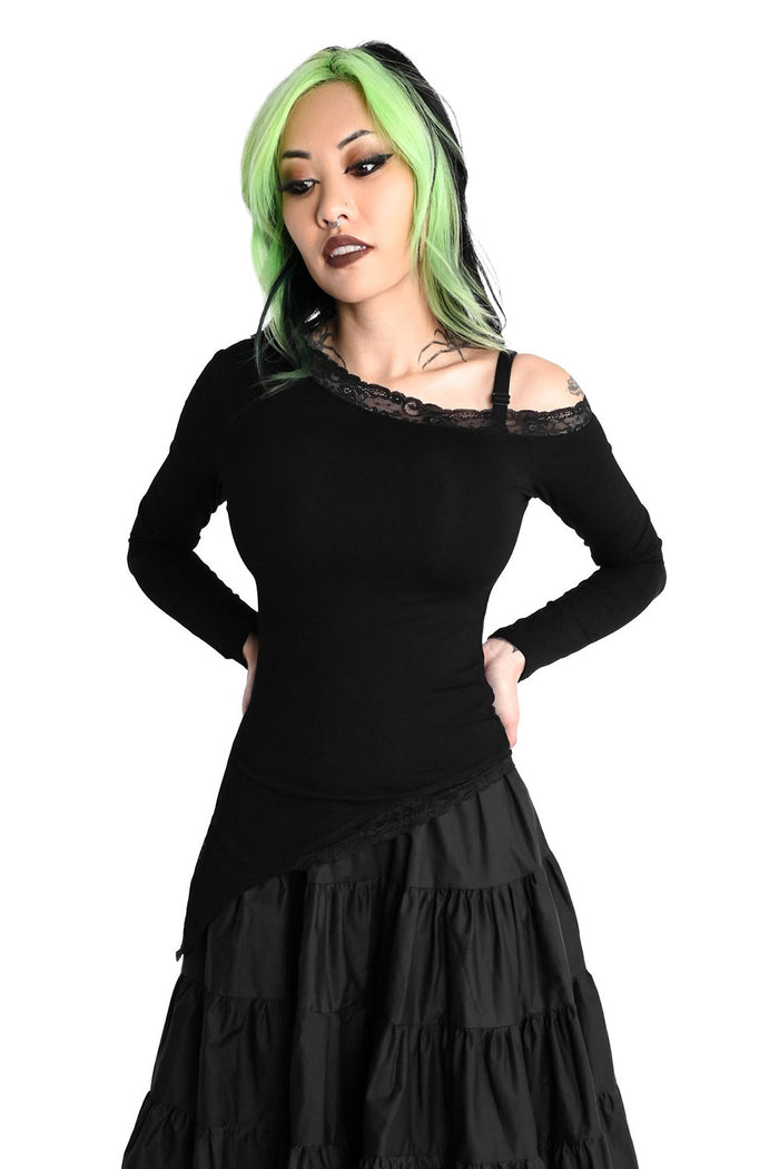 casual goth off the shoulder lace irregular hem top