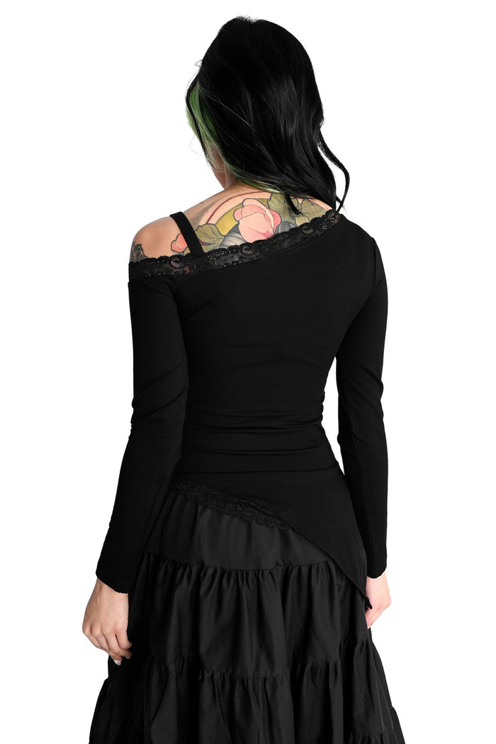 womens off the shoulder lace irregular hem top