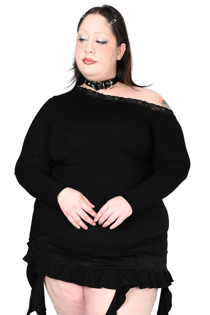 womens off the shoulder gothic top with asymmetric hem