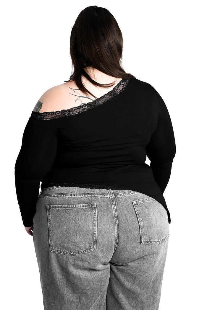 casual plus size off the shoulder lace irregular hem top