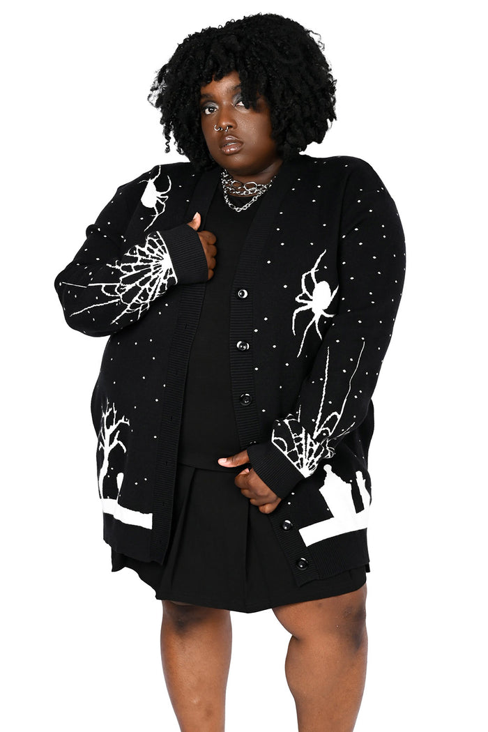 knitted halloween graveyard scene cardigan sweater